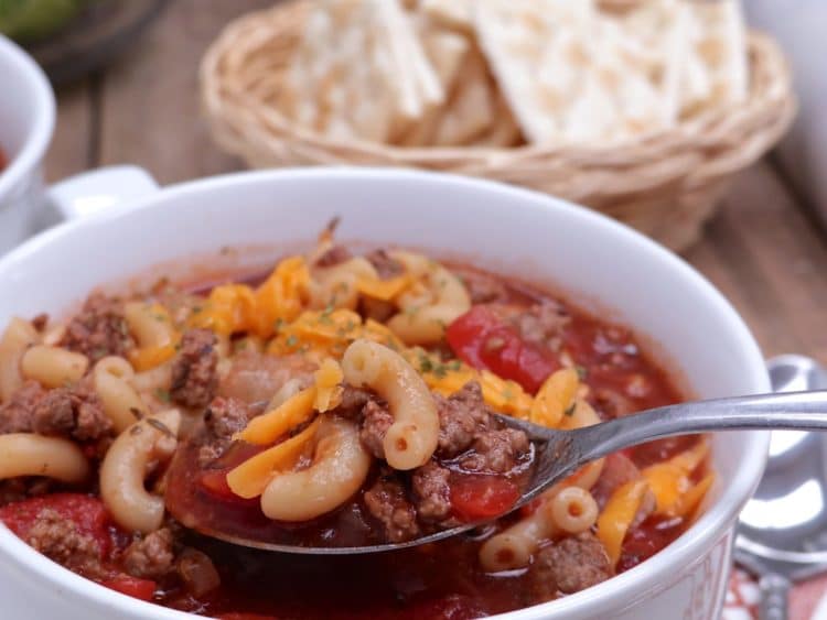 Old Fashioned beef, tomato and macaroni soup